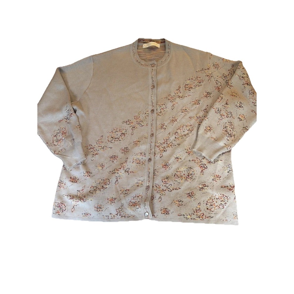 Vintage Cottage Wool Blend Cardigan Womens 46 XL Sweater Floral Granny Heritage
